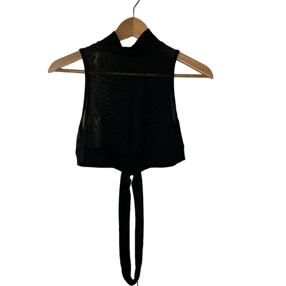 Mesh Black Crop Top With Cut Out Wrap Around Waist Womens Medium - Picture 2 of 3